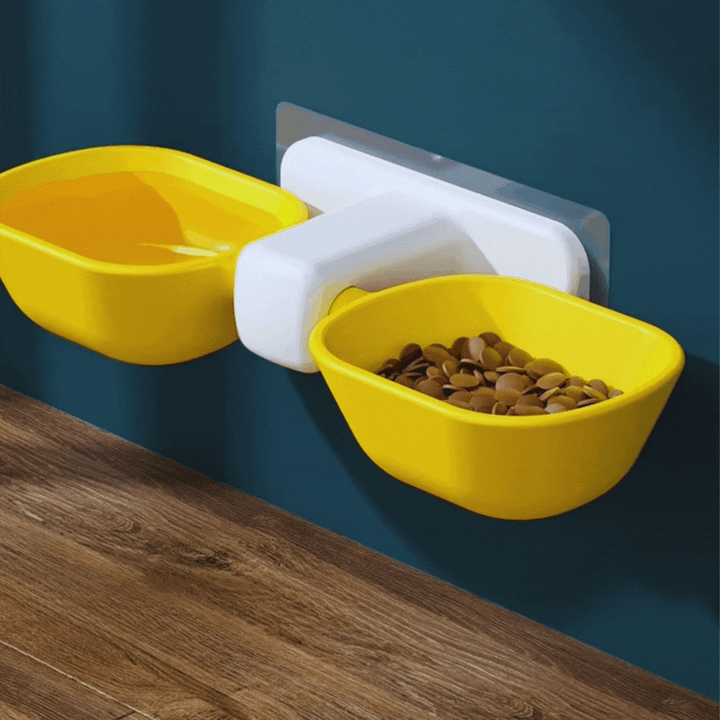 Modern wall mount pet food & water station, perfect for small spaces.