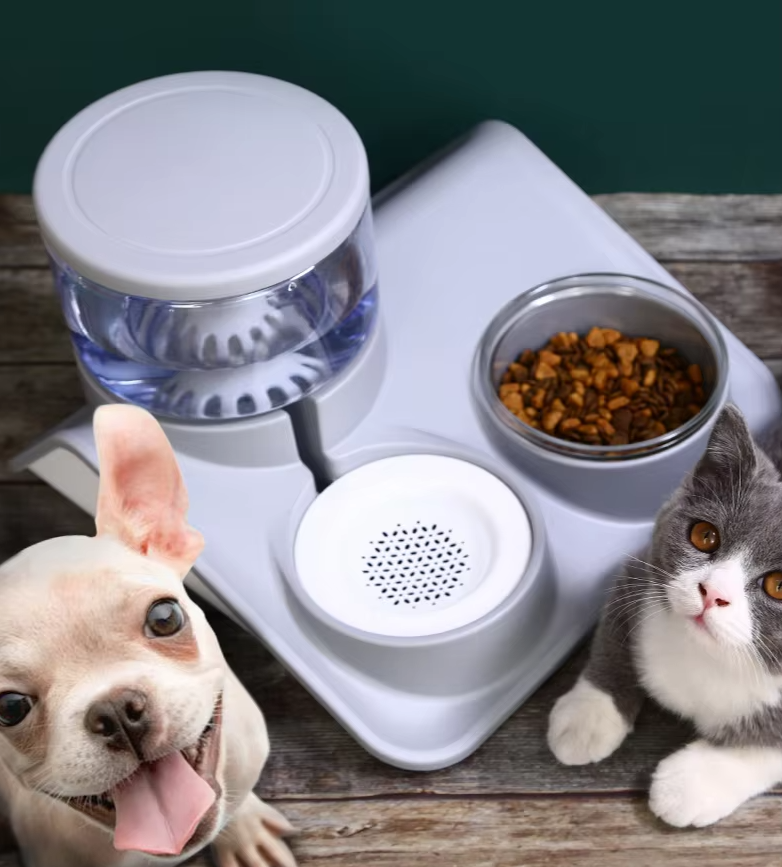 Wall-mounted pet food & water bowl set for dogs & cats. Space-saving design, easy to clean pet feeder.