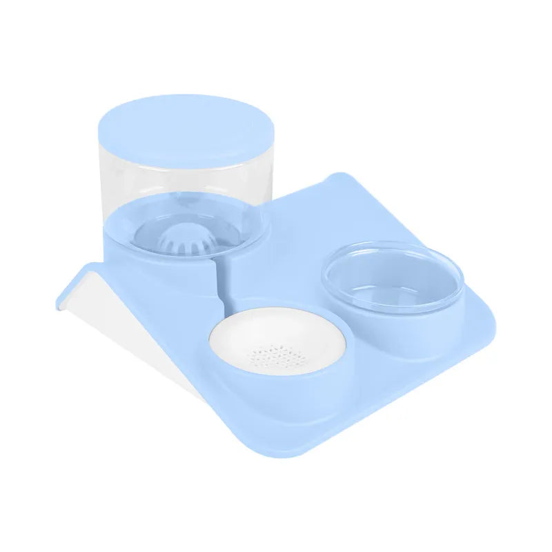 Space-saving wall-mounted pet feeder with food & water bowls. Perfect for dog & cat home organization.