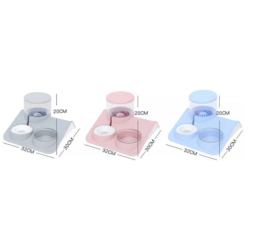 Dual wall-mounted pet bowls for food & water. Space-saving dog & cat feeder, easy to clean.