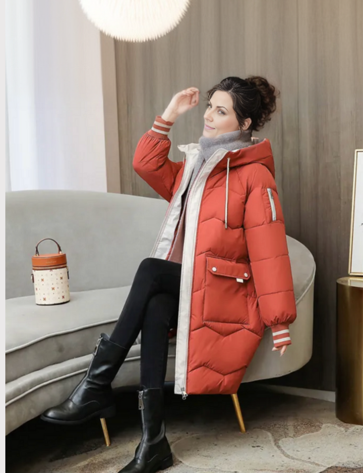 Fashionable women's long winter hooded puffer jacket for ultimate warmth and style