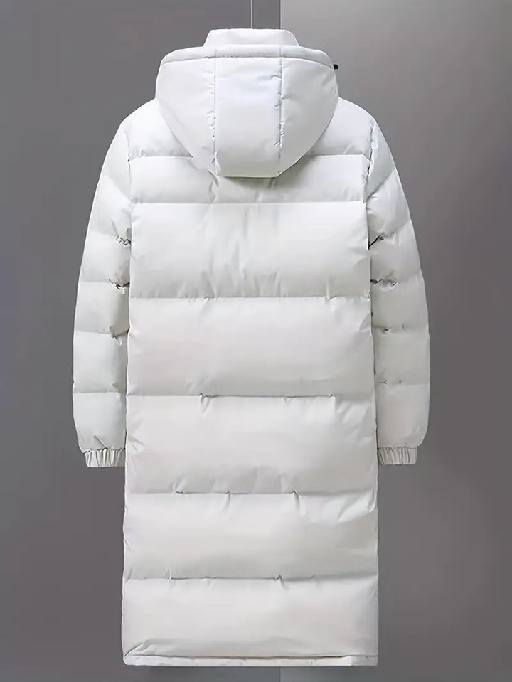 Insulated women's hooded long puffer coat, perfect casual outerwear for chilly winter days