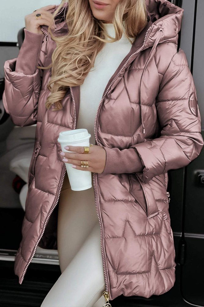Women's long hooded winter jacket, padded for warmth, perfect for outdoor activities