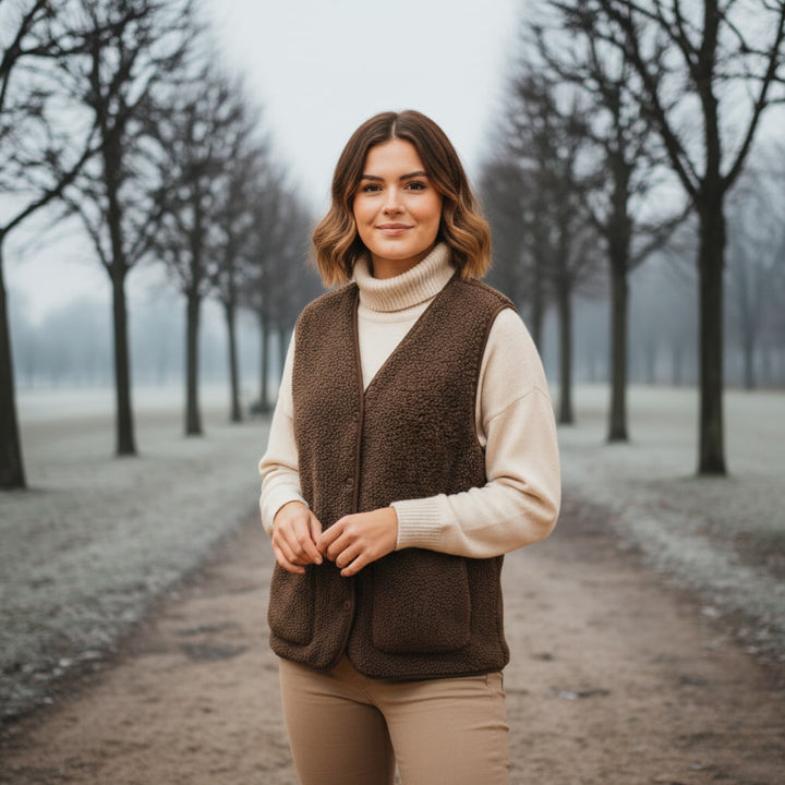 Women's spring outerwear: a comfortable and stylish sherpa vest for added warmth.