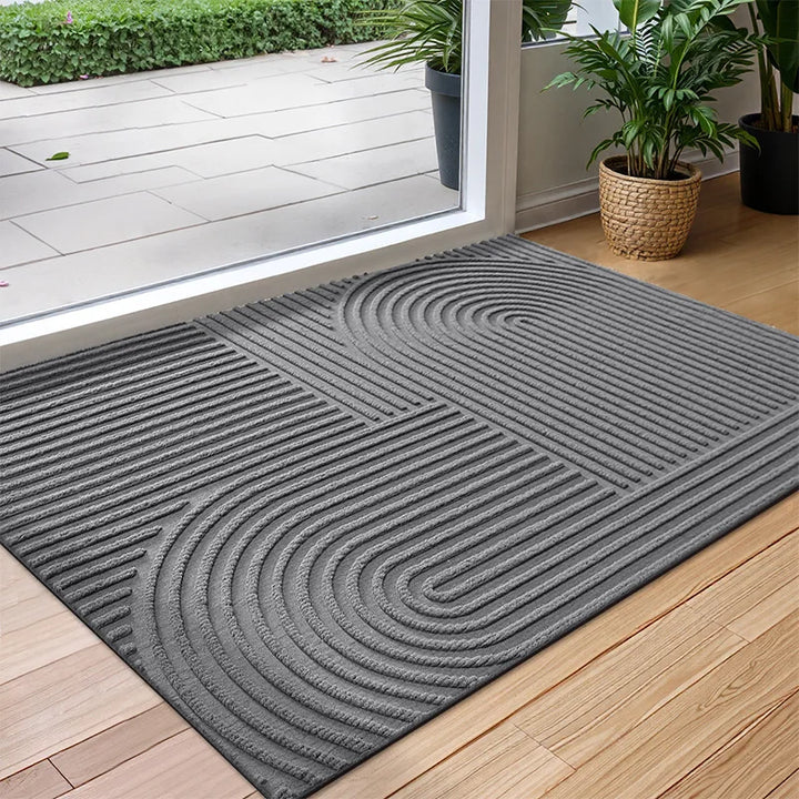Durable polyester non-slip door mat, water-absorbing and quick-drying. Easy clean, all-weather resilient entryway floor mat.