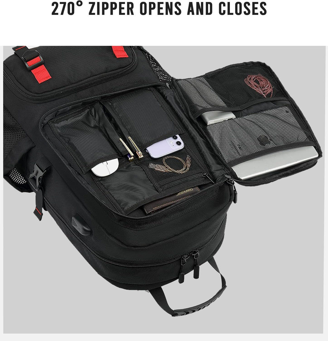 Unisex 60L anti-theft carry-on backpack with shoe compartment, laptop sleeve, & external USB port.