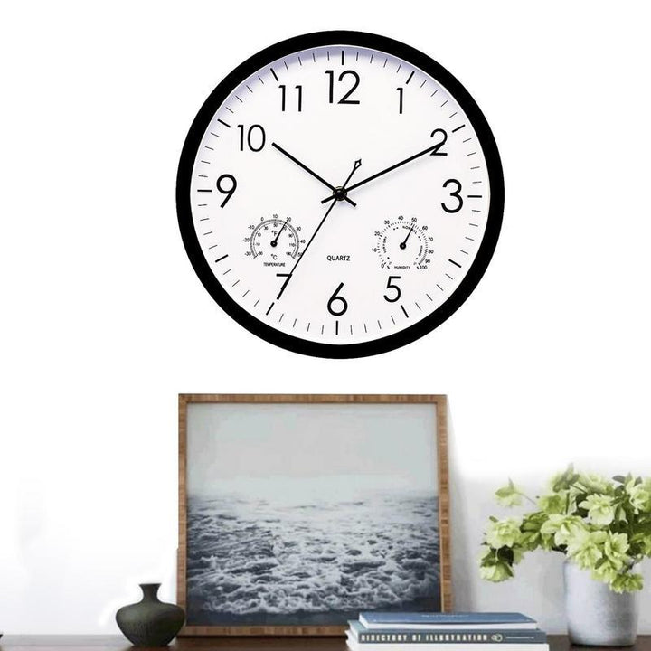 Garden wall clock, weatherproof, with a clear temperature gauge for outdoor home decor.