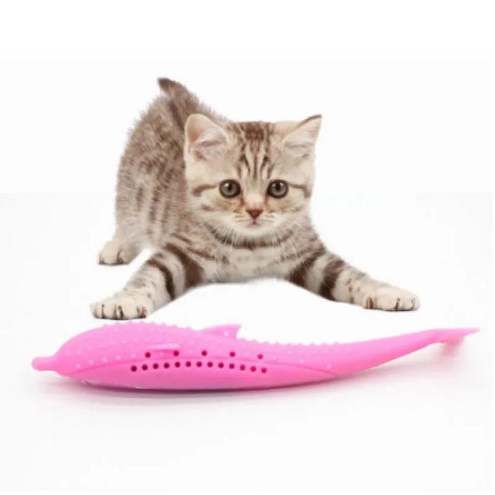 Whale silicone chew toy for cats & small dogs, promoting dental health & fun play.