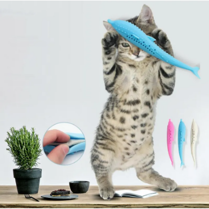 Pet chew toy: adorable whale design, soft yet durable silicone for cats and small dogs' dental care.
