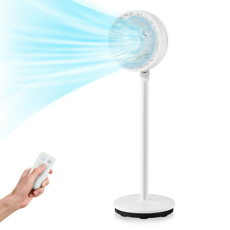 Whisper-quiet pedestal fan with adjustable height, remote control, and oscillating feature, ideal for home or office.