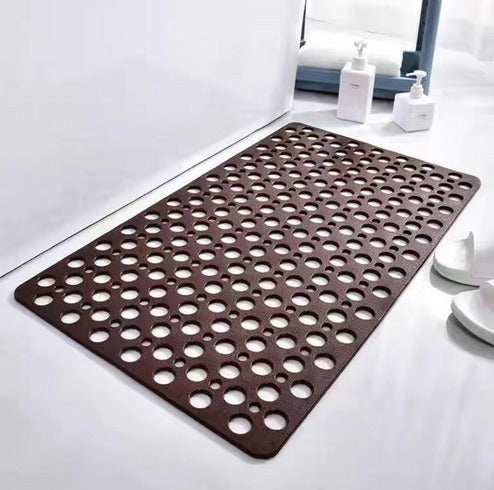 Top-down view of a rectangular anti-slip shower bath mat, highlighting its full coverage and drain holes
