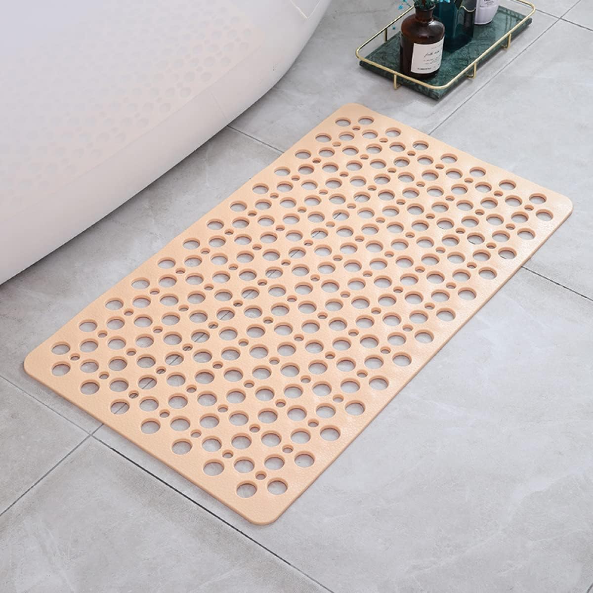 Stack of new anti-slip PVC shower mats, emphasizing the home safety and bath accessory features