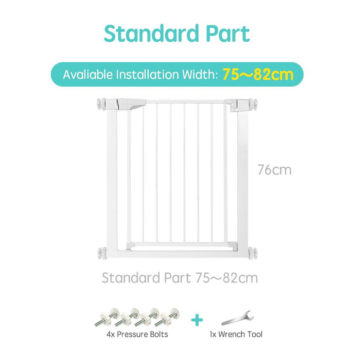 Adjustable infant gate, perfect protective barrier for toddlers on stairs, ensures baby proofing.