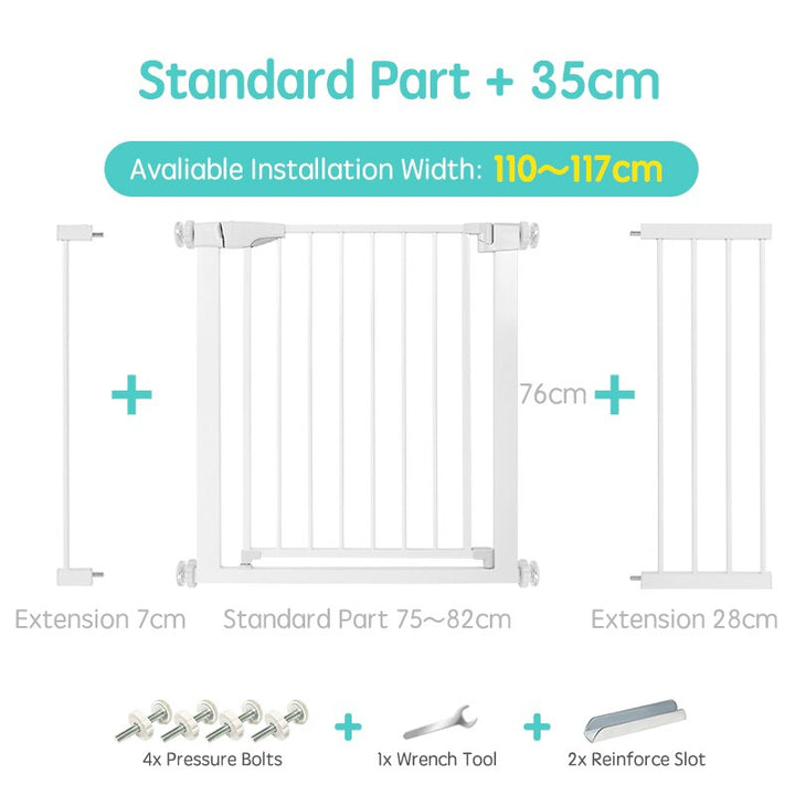 Extendable child safety gate, ideal for wide staircases, a reliable toddler protective barrier.