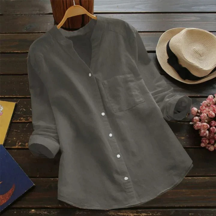 Women's breathable linen blend button-down shirt, a versatile long sleeve top for various casual occasions