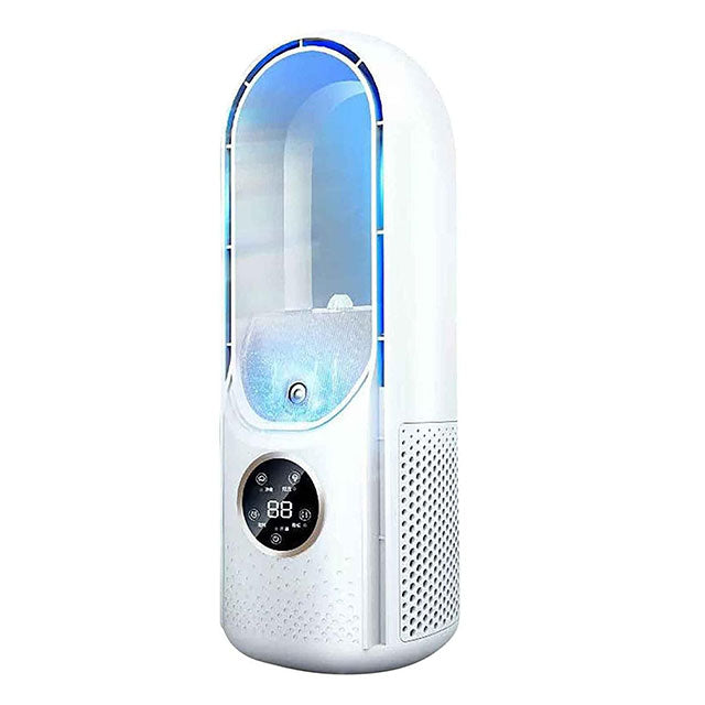 Sleek, bladeless, silent air conditioner, USB powered for personal cooling comfort in any space.