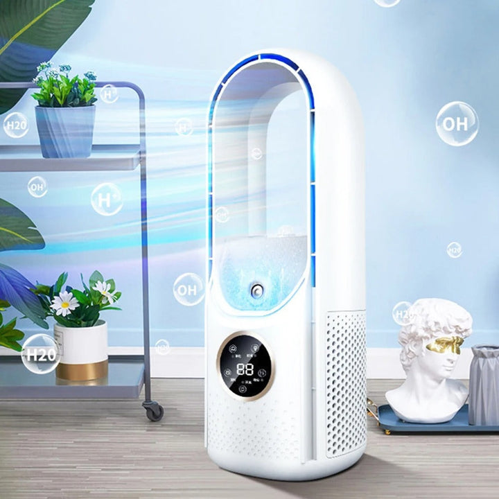 Compact USB-powered personal air cooler & bladeless fan for silent desktop home & office comfort.