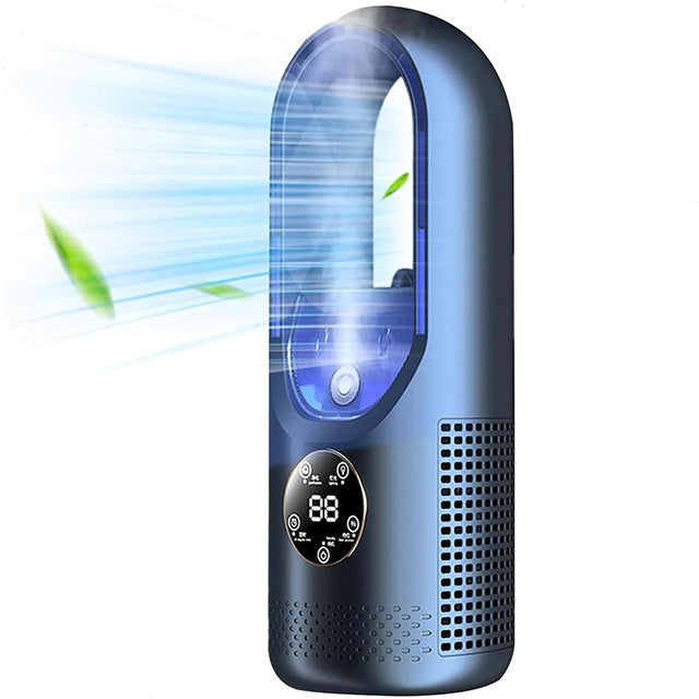 Energy-efficient white & blue portable silent air conditioner for effective home & office cooling.