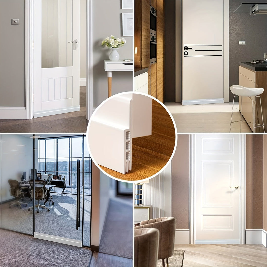 White silicone draft seal, a door bottom protector for soundproofing and energy savings.
