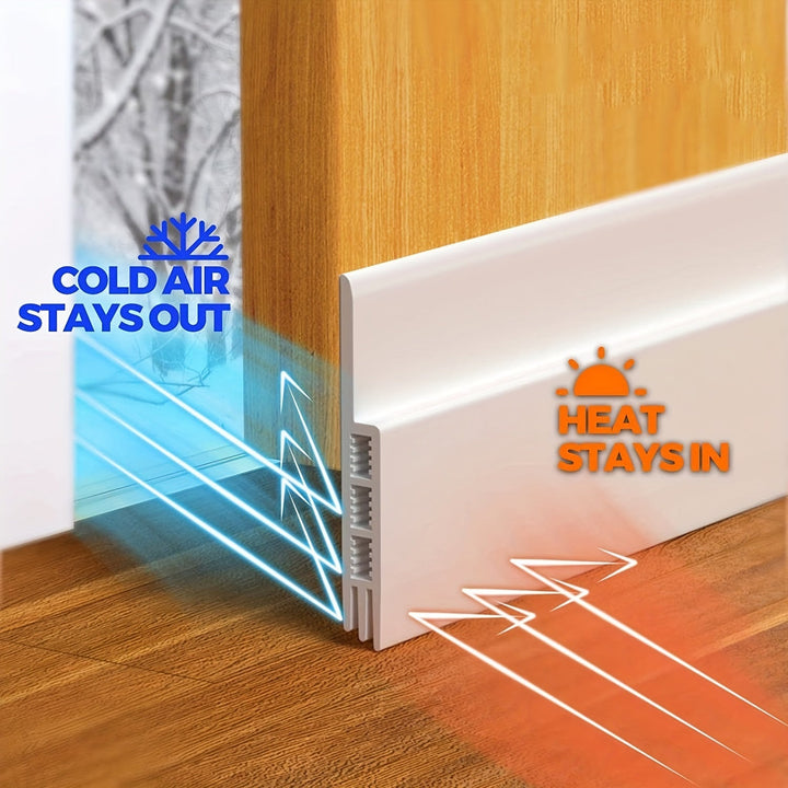 Black silicone door sweep with strong adhesive, reducing noise and sealing drafts effectively.