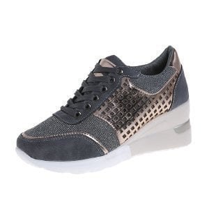 Women's comfortable wedge platform sneakers, showing the full shoe from a side view