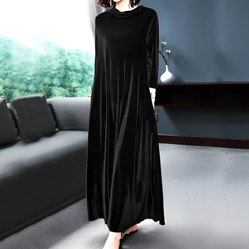 Elegant women's new4 velvet midi dress with long sleeves, ideal for party wear & special occasions.