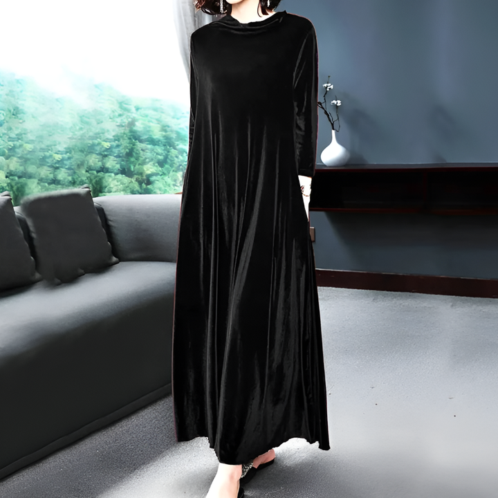 Elegant women's new4 velvet midi dress with long sleeves, ideal for party wear & special occasions.