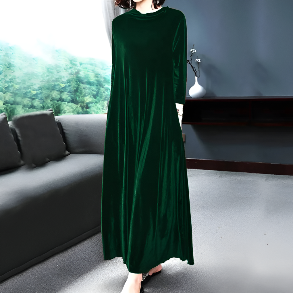 Luxurious wine red long sleeve velvet midi dress, a stylish choice for women's fashion & events.