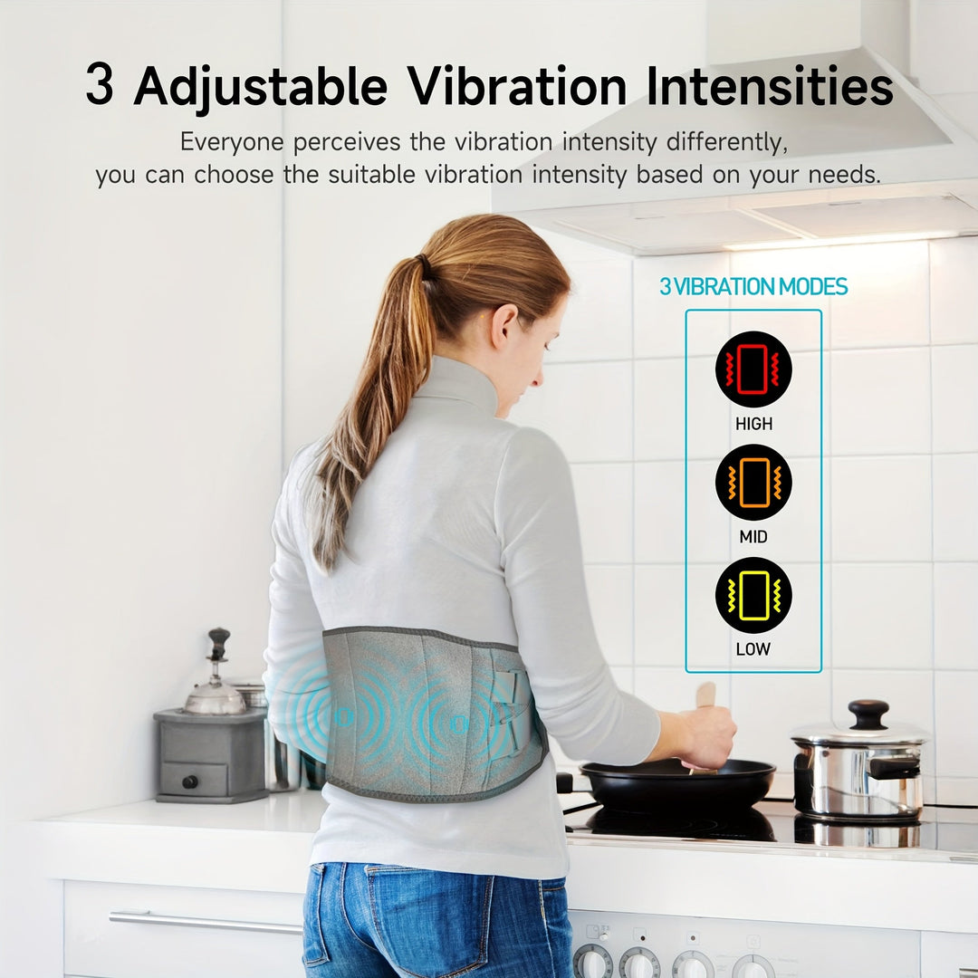 Portable wireless heated massage belt offering back & waist pain management and muscle relaxation on-the-go.