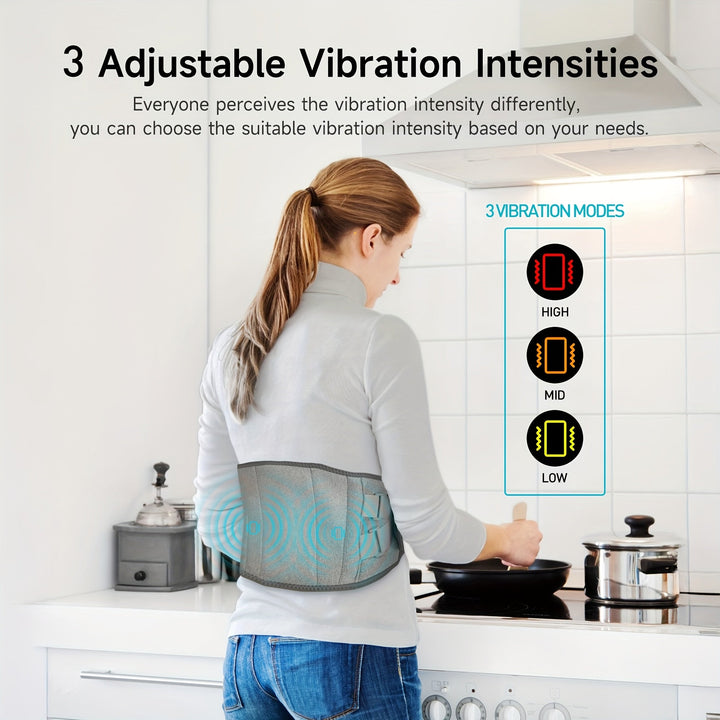 Portable wireless heated massage belt offering back & waist pain management and muscle relaxation on-the-go.