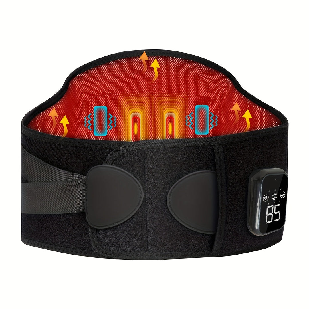 Heated massage belt providing targeted back relief & waist pain therapy with wireless vibration.