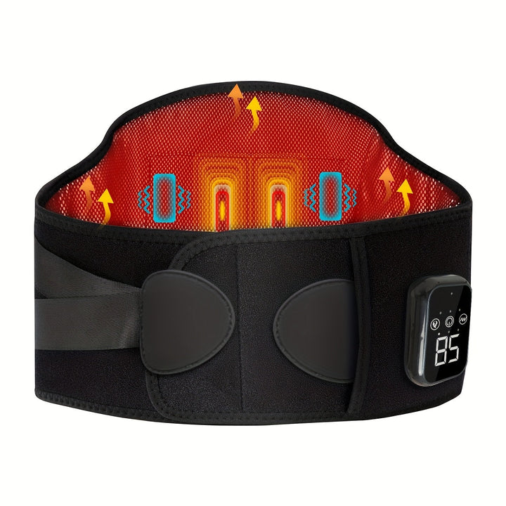 Heated massage belt providing targeted back relief & waist pain therapy with wireless vibration.