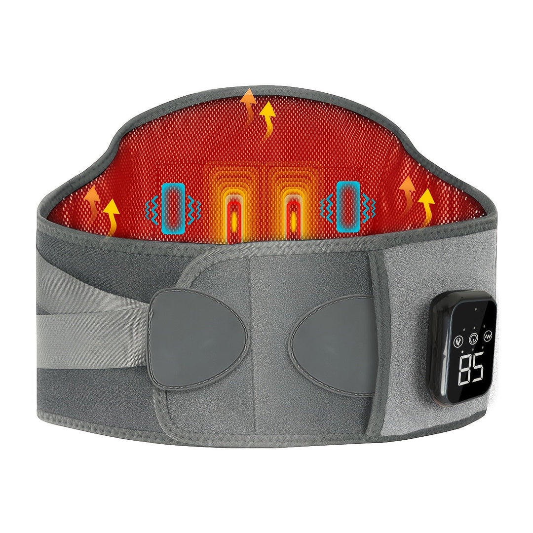 Rechargeable heated massage belt for deep muscle relaxation, targeting back & waist pain with wireless convenience.
