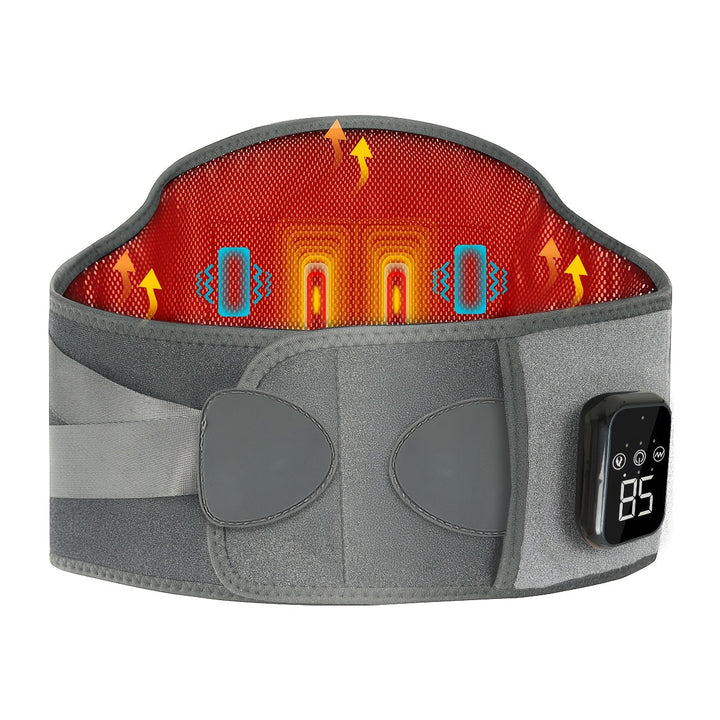 Rechargeable heated massage belt for deep muscle relaxation, targeting back & waist pain with wireless convenience.