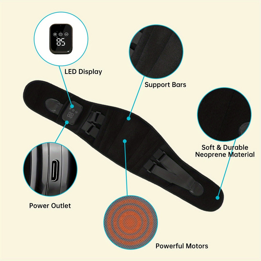 Ergonomic wireless heated massage belt for soothing back and waist discomfort, enhancing muscle relaxation.
