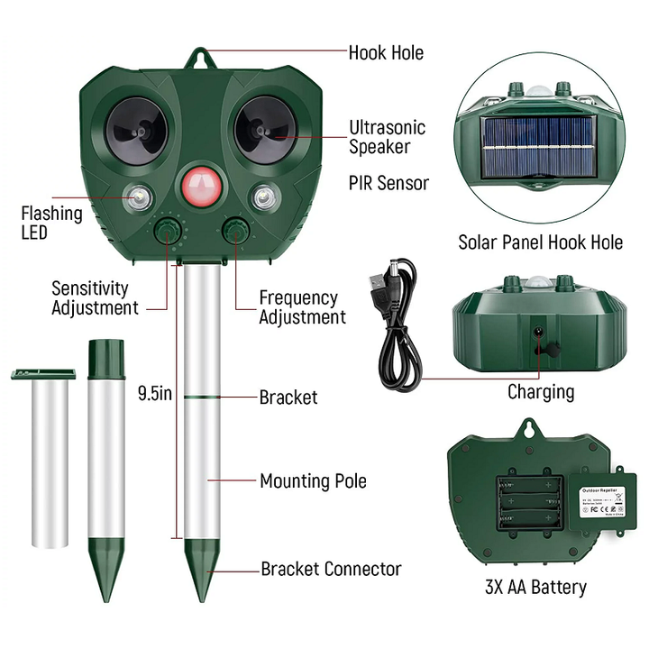 Protect your garden with a wireless, weatherproof solar ultrasonic bird deterrent. Wildlife-friendly pest control.