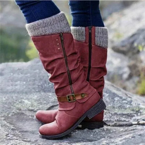 Close-up of Kehlani women's insulated leather boots for winter, featuring orthopedic support