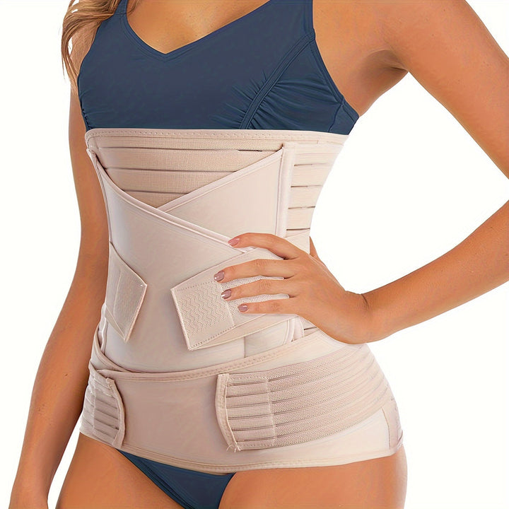 Women's 3-in-1 postpartum belly band for postnatal recovery & abdominal support. Adjustable for new mothers.