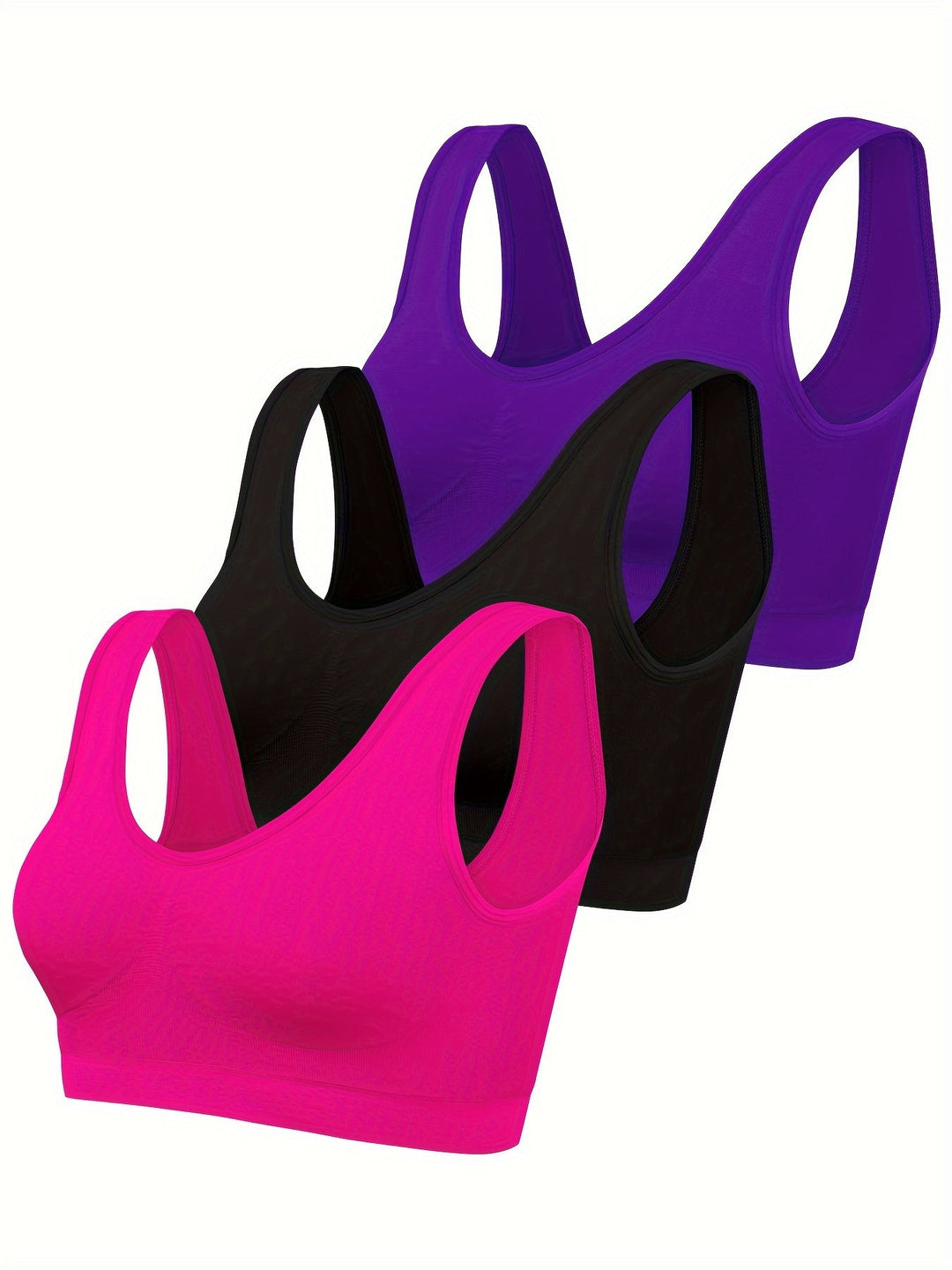 Women's 3-piece activewear set: seamless tank top, sports bra & leggings, designed for comfort.