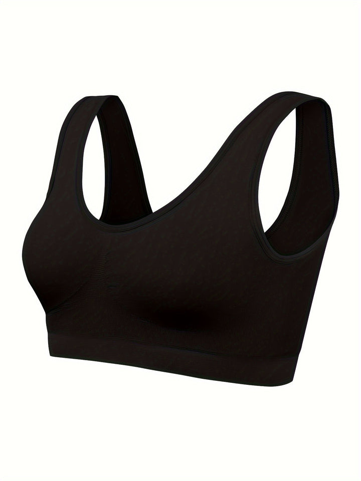Modern women's seamless athletic set; supportive sports bra, comfy tank top for gym & casual wear.