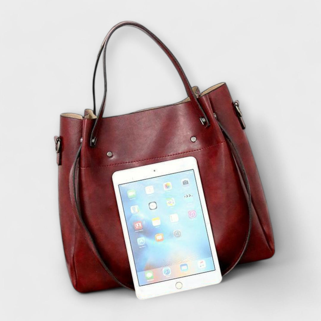 Elegant women's 4-piece vintage faux leather set: purse, clutch, wallet, and tote bag