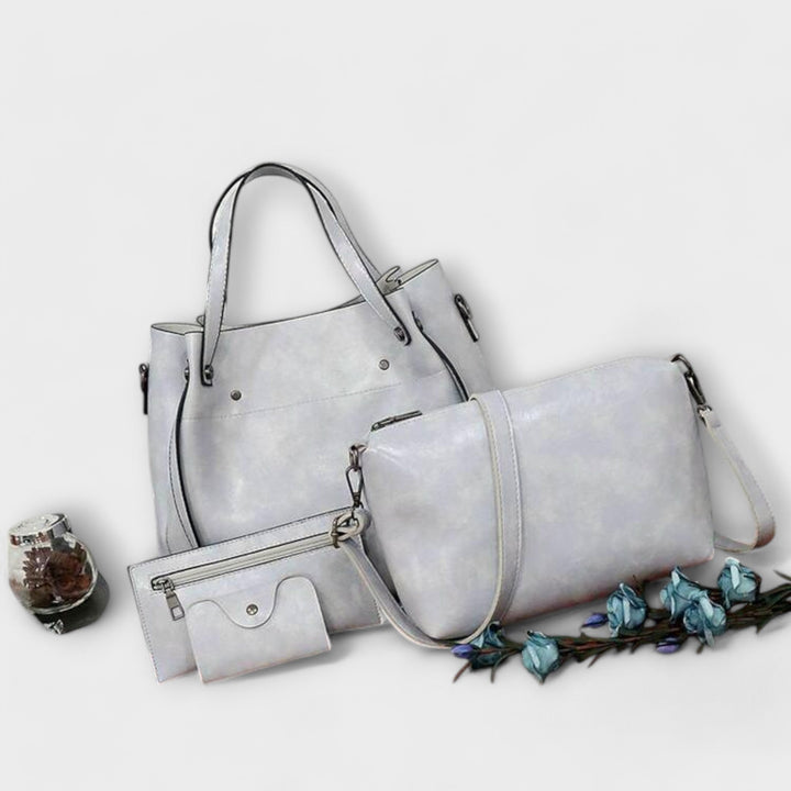 Trendy vintage style 4-piece faux leather handbag set for women's daily fashion