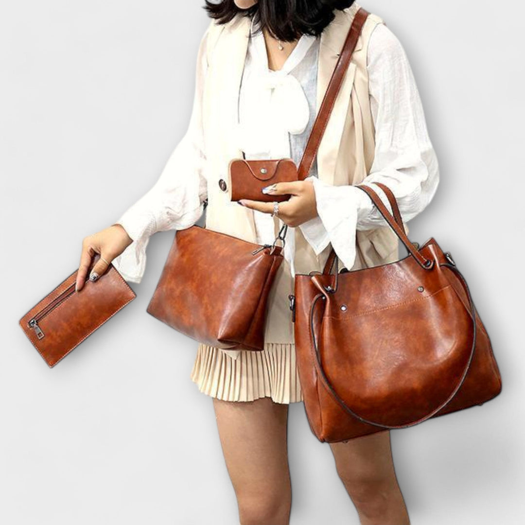 Stylish vintage tote bag from a 4-piece women's handbag set, perfect for daily fashion