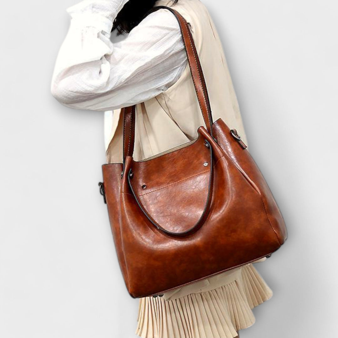 Elegant faux leather crossbody bag from a 4-piece vintage handbag set for women's fashion