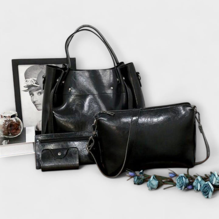 Sophisticated vintage crossbody and tote bags from a 4-piece faux leather women's set