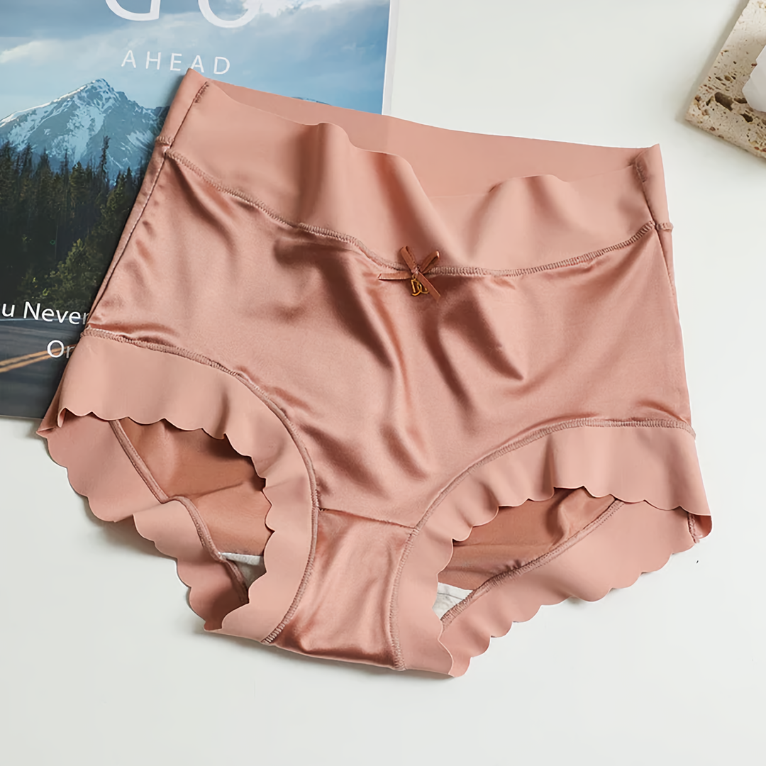 Luxurious 5-piece seamless silk satin intimates set for women, designed for invisible wear.
