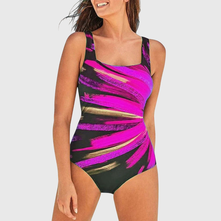 Women's abstract print shaping one-piece swimsuit, ideal for summer beachwear and vacation