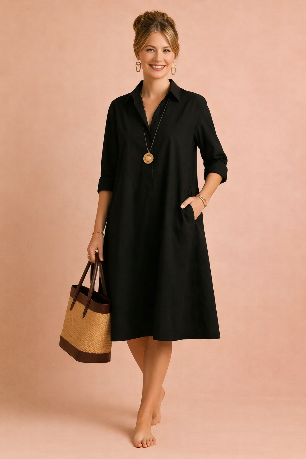 Chic women's longline shirt dress, Amara style, perfect casual everyday tunic for spring/summer, minimalist design.