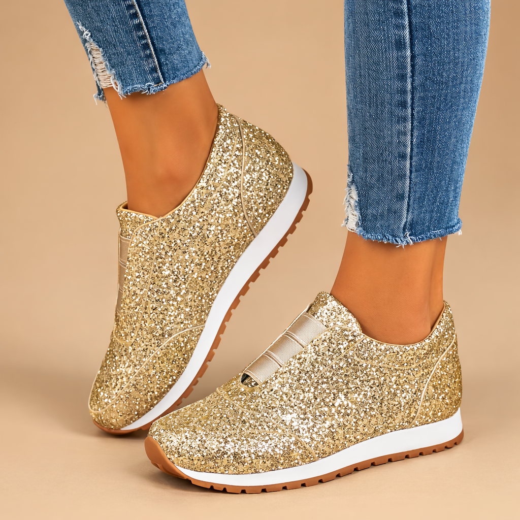 Amelia women's slip-on glitter sneakers, offering dazzling style and ultimate comfort for casual everyday fashion.