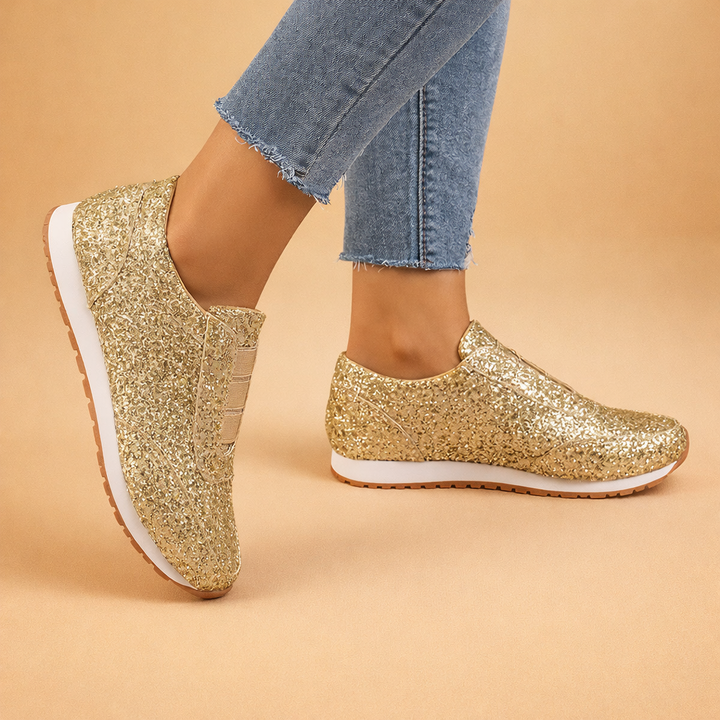 Sparkling women's Amelia slip-on sneakers with glitter for dazzling style, comfort, and easy, casual everyday wear.